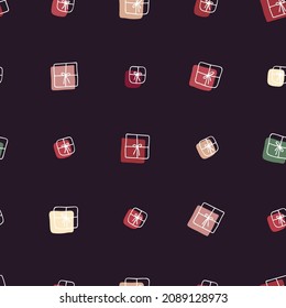 Patrón de Navidad sin fisuras con regalos. Imprimir para tela, textil y lino, fondo de página web, papel de regalo y envoltura, tarjetas de felicitación, álbum de scrapbooking, collages de navidades, decoraciones de invierno.