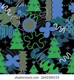 Christmas seamless pattern with quirky doodle simple elements. Vector