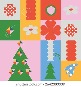 Christmas seamless pattern with quirky doodle simple elements. Vector