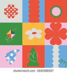 Christmas seamless pattern with quirky doodle simple elements. Vector