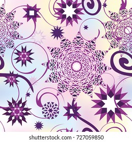 Christmas seamless pattern with random scatter falling snowflakes on a light background.