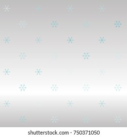Christmas seamless pattern with random scatter falling blue snowflakes on a silvery background.