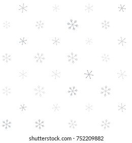 Christmas seamless pattern with random scatter falling silver snowflakes isolated on white.