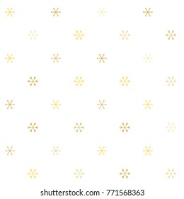 Christmas seamless pattern with random scatter golden snowflakes isolated on white.