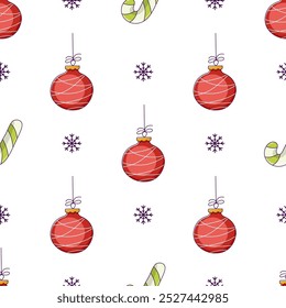 Navidades sin patrón con bolas rojas y caña de caramelo verde
