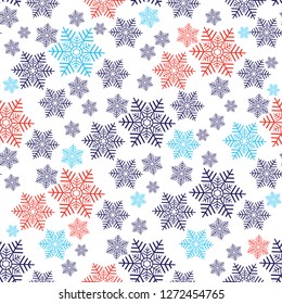 Christmas seamless pattern with red and blue snowflakes  on a transparent background, vector eps 8