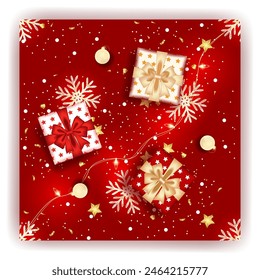 Christmas seamless pattern with red decoration