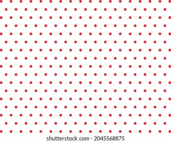 Weihnachtsnahtloses Muster mit roten Punkten auf weißem Hintergrund, Weihnachtsdekoration, Design für Feiertagsdekoration, Wickelpapier, Druck, Stoff oder Textilien, Weihnachtskarte, Vektorgrafik