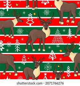 christmas seamless pattern red green with deer
