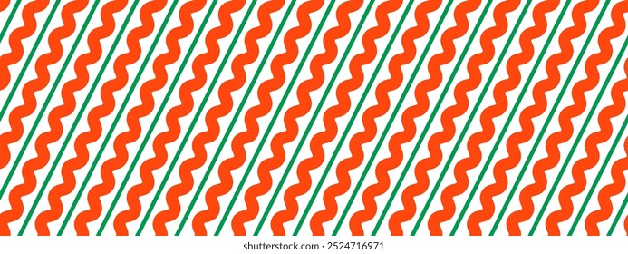 Navidades sin patrón. Fondo de raya de onda diagonal rojo y verde. Fondo de pantalla de decoración repetida de caña de caramelo. Fondo de regalo de vacaciones de invierno. Navidades de menta presente envoltura de impresión. Vector