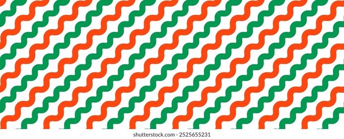 Christmas seamless pattern. Red and green diagonal wave stripe background. Candy cane repeating decoration wallpaper. Winter holiday gift backdrop. Christmas peppermint present wrapping print. Vector