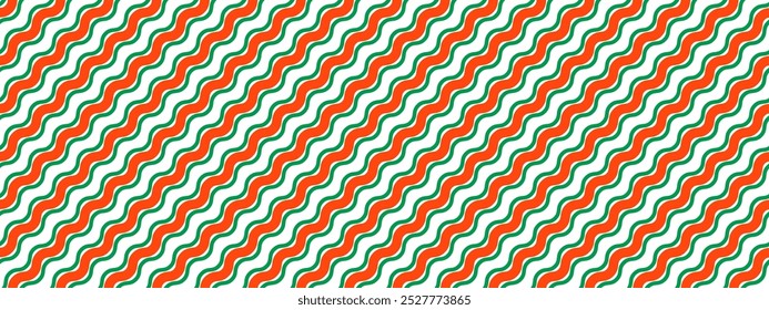 Christmas seamless pattern. Red green white diagonal wave stripe background. Candy cane repeated decoration wallpaper. Winter holiday gift backdrop. Christmas peppermint present wrapping print. Vector