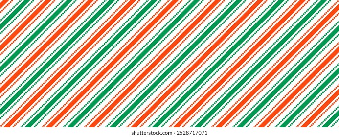 Christmas seamless pattern. Red and green diagonal straight dotted stripe background. Candy cane repeating decor wallpaper. Christmas peppermint present wrap print. Vector winter holiday gift backdrop