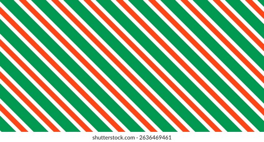 Christmas seamless pattern. Red and green diagonal stripes background. Candy cane repeating decoration wallpaper. Winter holiday lines backdrop. Xmas peppermint present wrapping print design. Vector