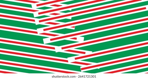 Christmas seamless pattern. Red and green diagonal stripes background. Candy cane repeating decoration wallpaper. Winter holiday lines backdrop. Xmas peppermint present wrapping print design. vector