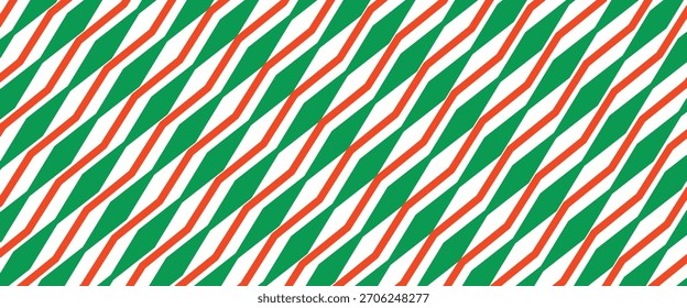 Christmas seamless pattern. Red and green diagonal stripes background. Candy cane repeating decoration wallpaper. Winter holiday lines backdrop. Xmas peppermint present wrapping print design. Eps10

