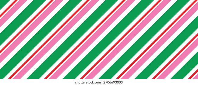 Navidades sin patrón. Fondo de rayas diagonales rojas y verdes. Bastón de caramelo que repite el Fondo de pantalla de la decoración. Fondo de líneas de vacaciones de invierno. Vector
