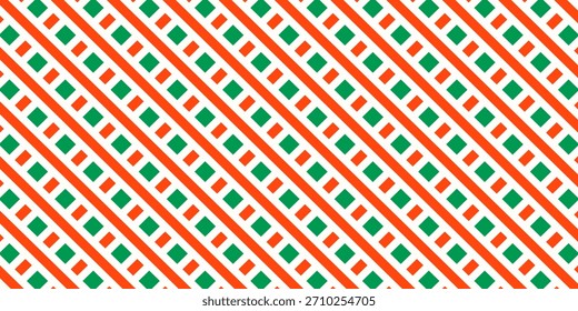 Christmas seamless pattern. Red and green diagonal stripes background. Candy cane repeating decoration wallpaper. Winter holiday lines backdrop. Xmas peppermint present wrapping print design. Vector
