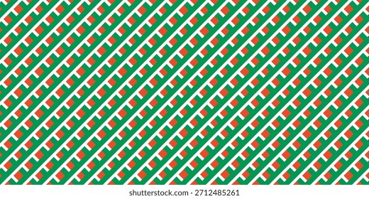 Christmas seamless pattern. Red and green diagonal stripes background. Candy cane repeating decoration wallpaper. Winter holiday lines backdrop modern abstract simple