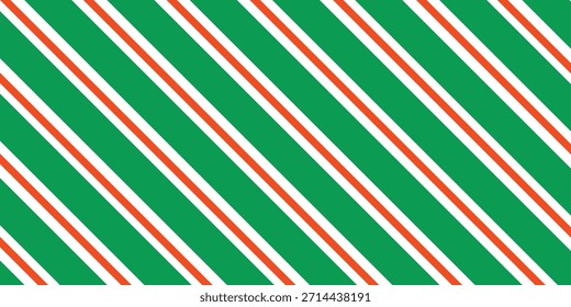Christmas seamless pattern. Red and green diagonal stripes background. Candy cane repeating decoration wallpaper. Winter holiday lines backdrop. vector