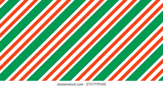 Navidades sin patrón. Fondo de rayas diagonales rojas y verdes. Bastón de caramelo que repite el Fondo de pantalla de la decoración. Fondo de líneas de vacaciones de invierno. Vector