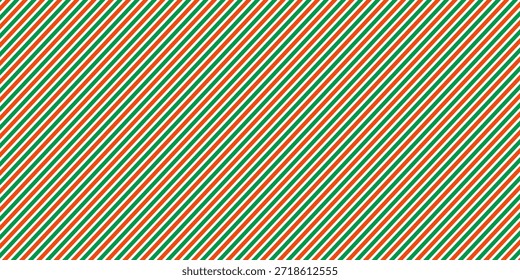 Navidades sin patrón. Fondo de rayas diagonales rojas y verdes. Bastón de caramelo que repite el Fondo de pantalla de la decoración. Fondo de líneas de vacaciones de invierno. Vector