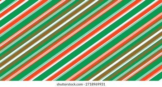 Navidades sin patrón. Fondo de rayas diagonales rojas y verdes. Bastón de caramelo que repite el Fondo de pantalla de la decoración. Fondo de líneas de vacaciones de invierno. Diseño de impresión de envoltura de regalo de menta de Navidad.