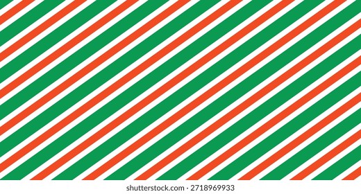 Navidades sin patrón. Fondo de rayas diagonales rojas y verdes. Bastón de caramelo que repite el Fondo de pantalla de la decoración. Fondo de líneas de vacaciones de invierno. Diseño de impresión de envoltura de regalo de menta de Navidad.