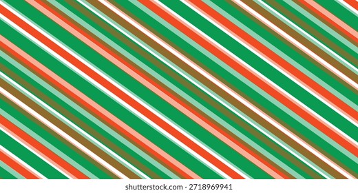 Navidades sin patrón. Fondo de rayas diagonales rojas y verdes. Bastón de caramelo que repite el Fondo de pantalla de la decoración. Fondo de líneas de vacaciones de invierno. Diseño de impresión de envoltura de regalo de menta de Navidad.