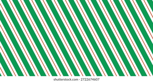 Weihnachten nahtloses Muster. Rote und grüne diagonale Streifen Hintergrund. Candy Zuckerrohr wiederholende Dekoration Tapete. Winter-Urlaubslinien Hintergrund. Xmas Pfefferminze präsentieren Umhüllung Druckdesign. 10 EPS