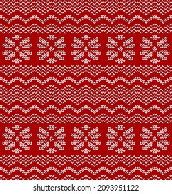 Christmas seamless pattern. Red knitted sweater texture christmas background. Vector.