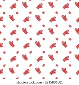 christmas seamless pattern with red mittens ans snowflakes