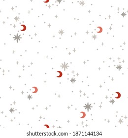 Patrón de Navidad sin fisuras con luna roja y estrellas brillantes. Bien por la ropa de los niños.