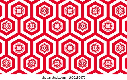 Christmas seamless pattern with red snowflakes. Abstract background. Web poster, textile collection. Vector xmas ornament.