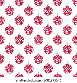 Christmas seamless pattern with red tree toy