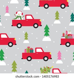 christmas seamless pattern with red truck design