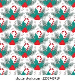 navidad sin fisuras con bayas rojas vírgenes, dulces y ramas
