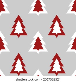 Navidad sin fisuras con abetos rojos y blancos. Ilustración vectorial de estilo plano.