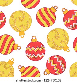 Christmas seamless pattern with red and yellow balls