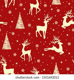 Christmas seamless pattern with reindeer background, Winter pattern with reindeer, wrapping paper, pattern fills, winter greetings, web page background, Christmas and New Year greeting cards