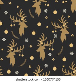 Christmas seamless pattern with reindeer background, Winter pattern with reindeer, wrapping paper, pattern fills, winter greetings, web page background, Christmas and New Year greeting cards