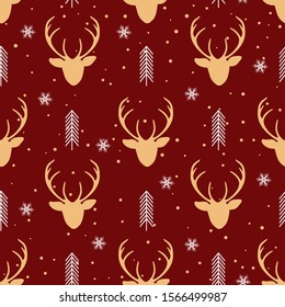 Christmas seamless pattern with reindeer background, Winter pattern with deer, wrapping paper, pattern fills, winter greetings, web page background, Christmas and New Year greeting cards