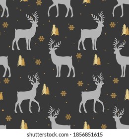 Christmas seamless pattern with reindeer background, Winter pattern with reindeer, wrapping paper, winter greetings, web page background, Christmas and New Year greeting cards