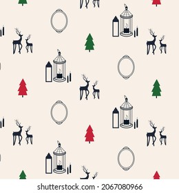 El patrón ininterrumpido de Navidad con el vector de fondo del reno incluye la muestra