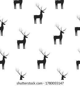 Christmas seamless pattern with reindeer. Invitation card background for winter holiday. Vector isolated xmas texture for wrapping paper.