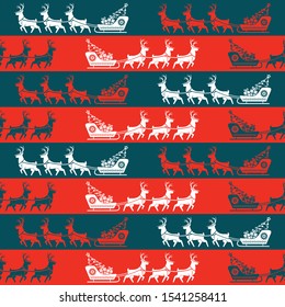 Christmas seamless pattern with Reindeer and Sleigh with gifts. Vector illustration