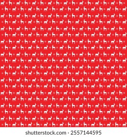 Christmas seamless pattern with reindeer and snowflakes on red background. Winter holiday illustration