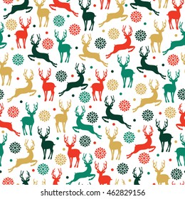 Christmas seamless pattern with  rein-deers and snowflakes 