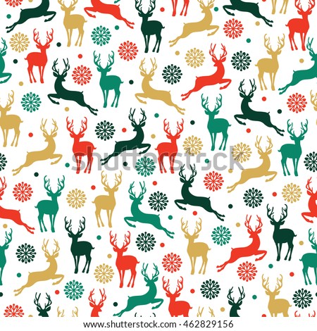 Christmas seamless pattern with  rein-deers and snowflakes 