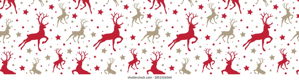 Christmas seamless pattern with reindeers. Wrapping paper. Vector